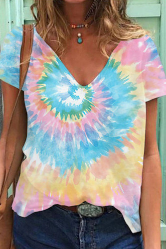 Fashion Casual Print Basic V Neck T-Shirts