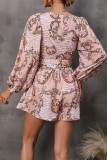 Fashion Elegant Print Printing V Neck Loose Rompers
