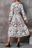 Fashion Print Fold Shirt Collar Pleated Dresses