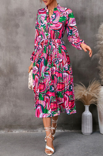 Fashion Print Fold Shirt Collar Pleated Dresses