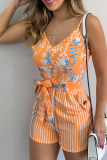 Casual Print Patchwork Spaghetti Strap Straight Rompers