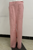 Casual Solid Patchwork Straight High Waist Wide Leg Solid Color Bottoms
