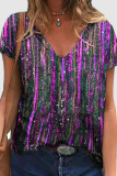 Casual Print Patchwork V Neck T-Shirts