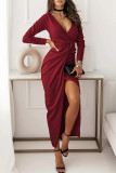 Fashion Sexy Solid Tie-dye Solid Color V Neck Irregular Dress Dresses