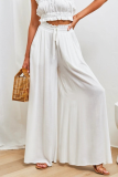 Casual Solid Patchwork Loose High Waist Wide Leg Solid Color Bottoms