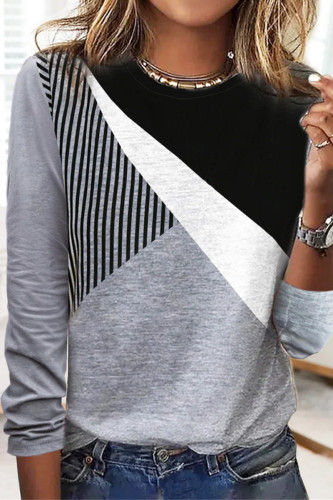 Fashion Print Contrast O Neck Tops