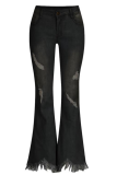 Casual Solid Patchwork Boot Cut Denim Jeans