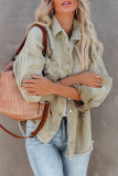 Fashion Solid Ripped Make Old Turndown Collar Long Sleeve Loose Denim Jacket