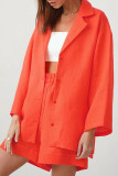 Casual Solid Patchwork Buttons Turn-back Collar Long Sleeve Two Pieces