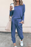 Casual Solid Patchwork O Neck Long Sleeve Two Pieces