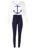 Fashion Print Patchwork V Neck Long Sleeve Two Pieces