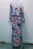 Elegant Print Printing Oblique Collar Long Sleeve Two Pieces