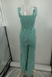 Casual Plaid Print Patchwork Spaghetti Strap Straight Jumpsuits