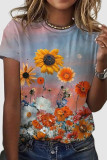 Casual Print Patchwork O Neck T-Shirts