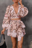 Fashion Elegant Print Printing V Neck Loose Rompers
