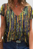 Casual Print Patchwork V Neck T-Shirts