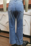 Casual Solid Ripped Straight Denim Jeans
