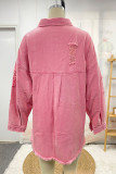 Fashion Solid Ripped Make Old Turndown Collar Long Sleeve Loose Denim Jacket