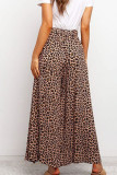 Casual Print Leopard Patchwork High Waist Wide Leg Full Print Bottoms