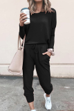 Casual Solid Patchwork O Neck Long Sleeve Two Pieces