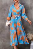 Fashion Elegant Print With Belt V Neck Pleated Dresses