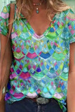 Ethnic Print V Neck T Shirt