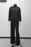 Casual Solid Patchwork Turtleneck Long Sleeve Two Pieces