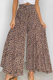 Casual Print Leopard Patchwork High Waist Wide Leg Full Print Bottoms
