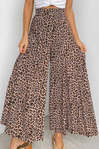 Casual Print Leopard Patchwork High Waist Wide Leg Full Print Bottoms