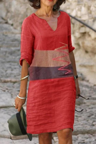 Fashion Casual Print Basic V Neck Printed Dress