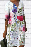Fashion Casual Print Basic V Neck Printed Dress