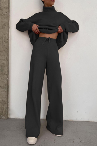 Casual Solid Patchwork Turtleneck Long Sleeve Two Pieces