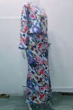 Elegant Print Printing Oblique Collar Long Sleeve Two Pieces