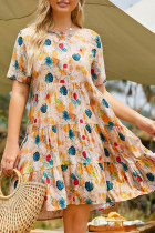 Fashion Casual Print Patchwork O Neck Princess Plus Size Dresses