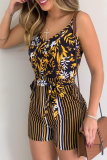 Casual Print Patchwork Spaghetti Strap Straight Rompers