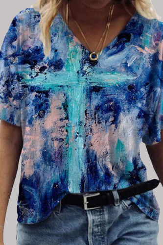 Fashion Casual Print Basic V Neck T-Shirts