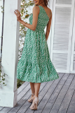 Casual Print Patchwork One Shoulder Cake Skirt Dresses