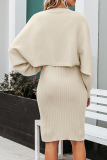 Elegant Solid Patchwork O Neck Long Sleeve Two Pieces