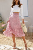 Casual Print Flounce Boot Cut Mid Waist Type A Full Print Bottoms