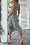 Casual Print Patchwork One Shoulder Cake Skirt Dresses