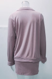 Casual Sweet Print Solid Pocket Buckle Turndown Collar Long Sleeve Two Pieces
