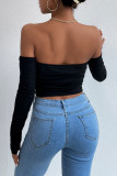 Sexy Elegant Solid Feathers Off the Shoulder Tops