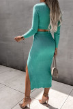 Casual Elegant Solid Slit U Neck Long Sleeve Two Pieces