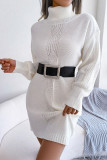 Elegant Solid Without Belt Turtleneck One Step Skirt Dresses