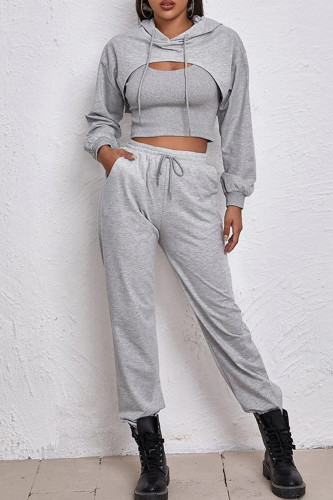 Street Sportswear Solid Solid Color Hooded Collar Long Sleeve Two Pieces