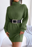 Elegant Solid Without Belt Turtleneck One Step Skirt Dresses