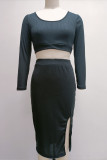 Casual Elegant Solid Slit U Neck Long Sleeve Two Pieces