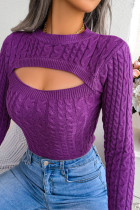 Sweet Street Solid Hollowed Out O Neck Tops