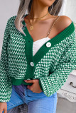 Street Plaid Striped Buttons Contrast V Neck Tops