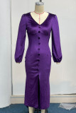 Elegant College Solid Solid Color V Neck Wrapped Skirt Dresses